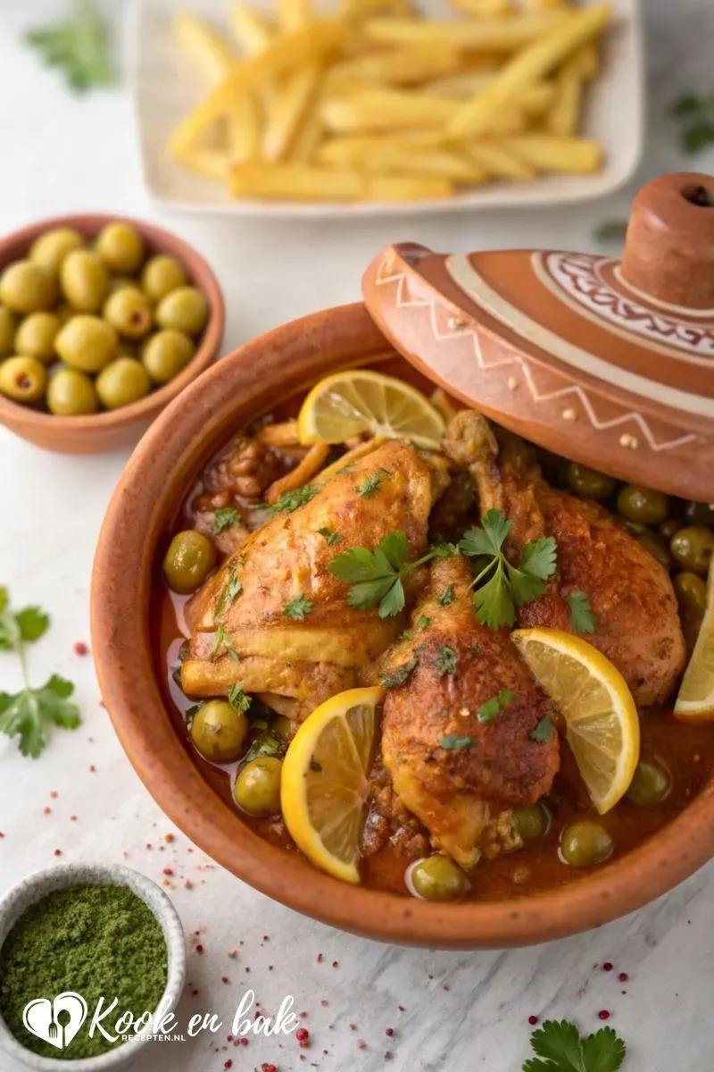 Kip met Olijven en Friet uit Marrakech www.kookenbakrecepten.nl
