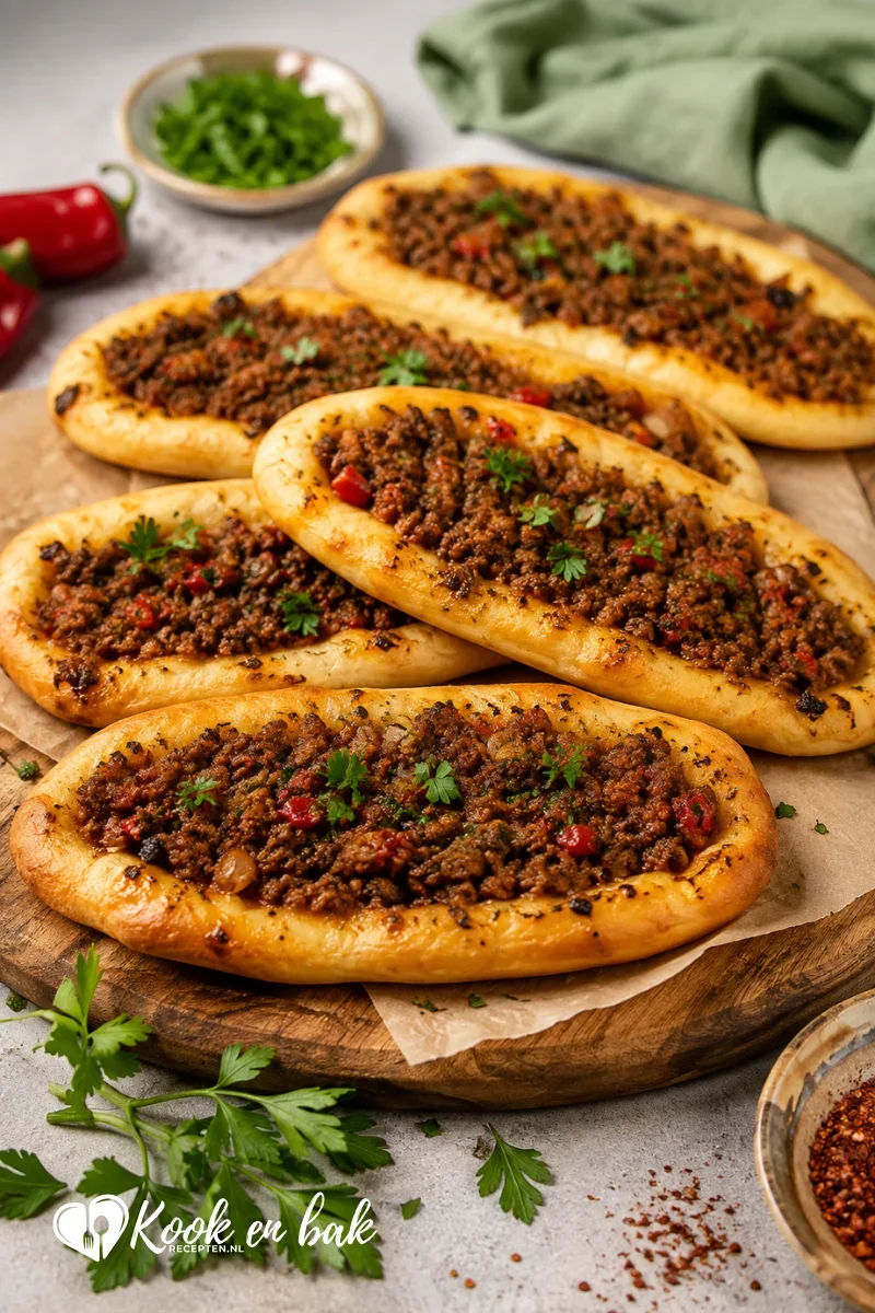 Turkse pide met gehakt www.kookenbakrecepten.nl