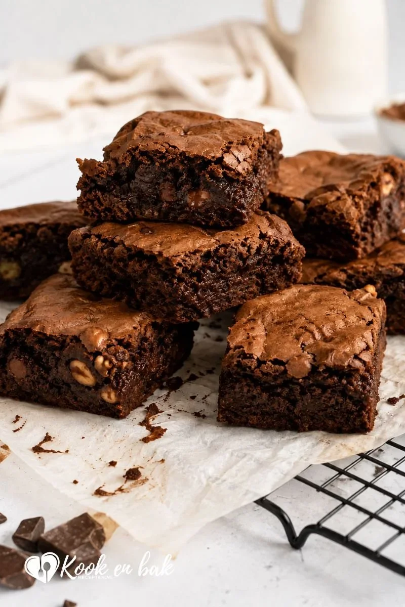 Fudgy brownie recept met walnoten en witte chocolade www.kookenbakrecepten.nl
