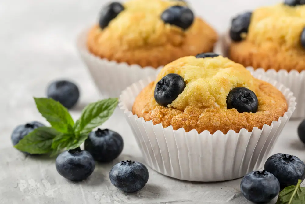 Recept voor Mini Blauwe Bessen Cupcakes.