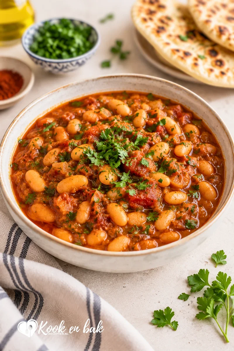 Marokkaanse loubia witte bonen in kruidige tomatensaus www.kookenbakrecepten.nl