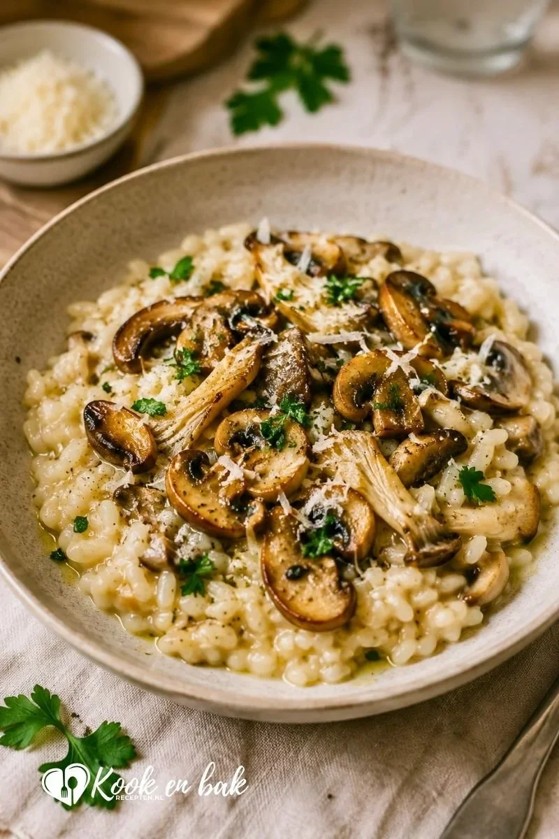 Romige risotto met paddenstoelen maken www.kookenbakrecepten.nl