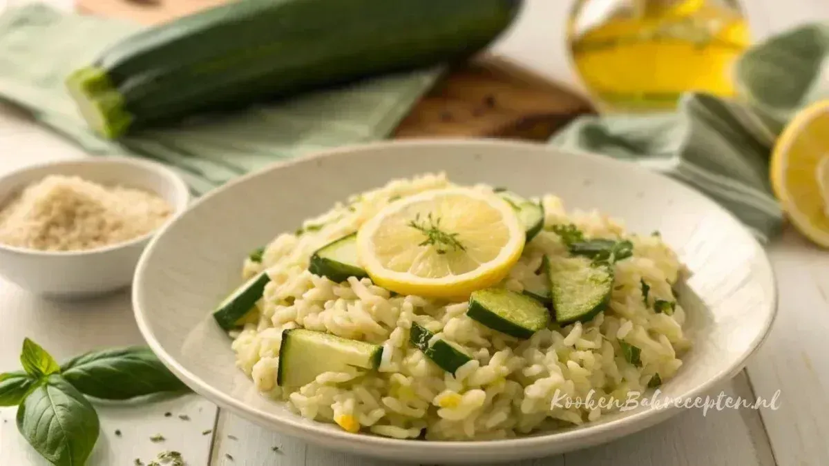 Zomerse risotto met courgette, citroen en doperwten