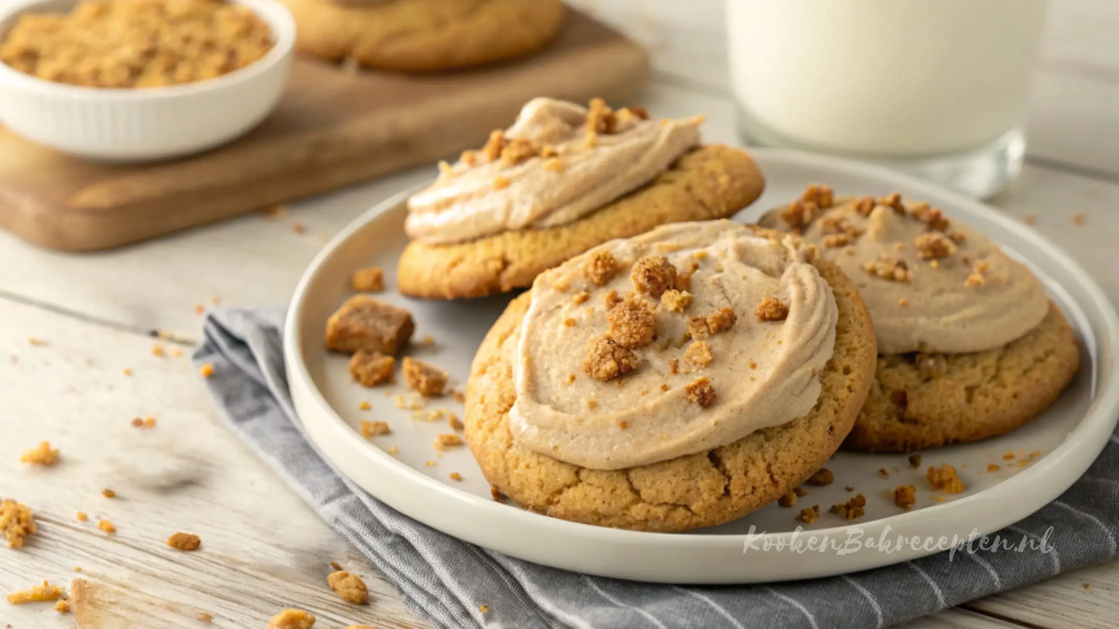 Crumbl Cookies met Speculoos & romige Biscoff-frosting – grote koeken uit eigen oven