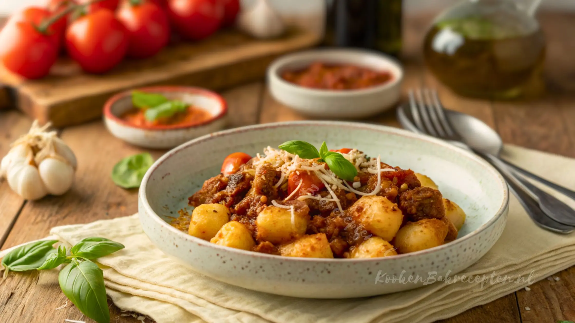 Gnocchi met gehakt en romige tomatensaus