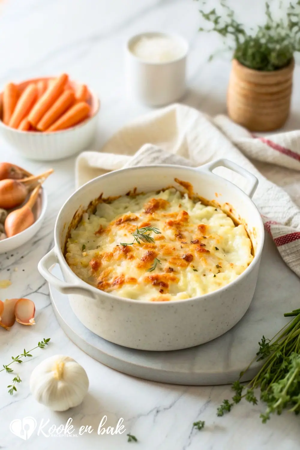 Hutspot ovenschotel met ricotta en een krokant kaaskorstje
