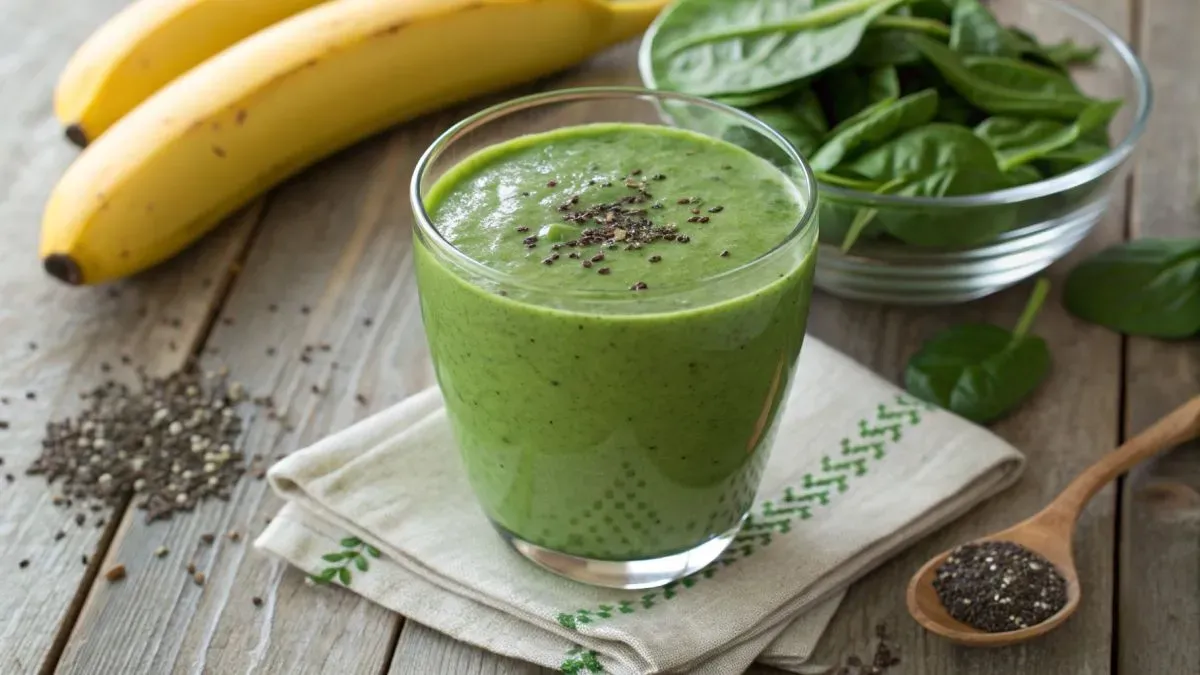 Energierijke smoothie met banaan, spinazie en chiazaad