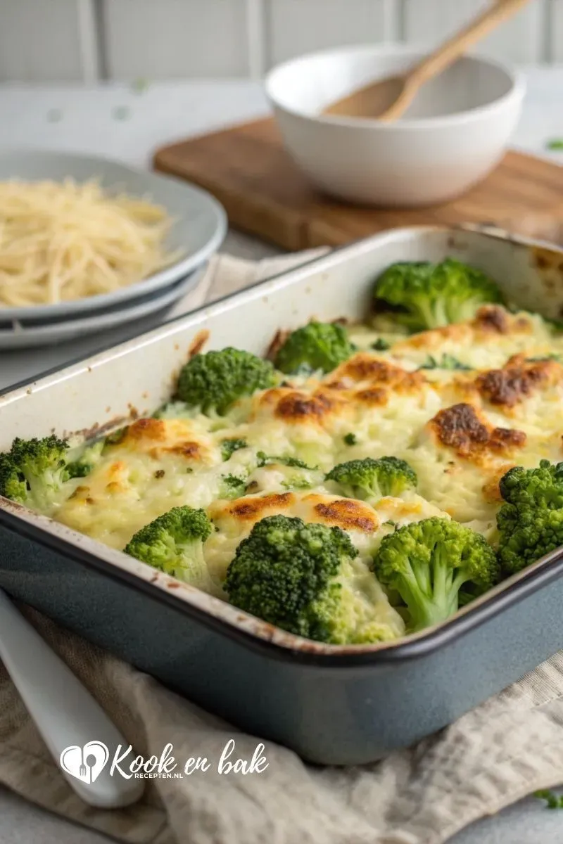 Broccoli ovenschotel met aardappel en een romige kaaskorst www.kookenbakrecepten.nl