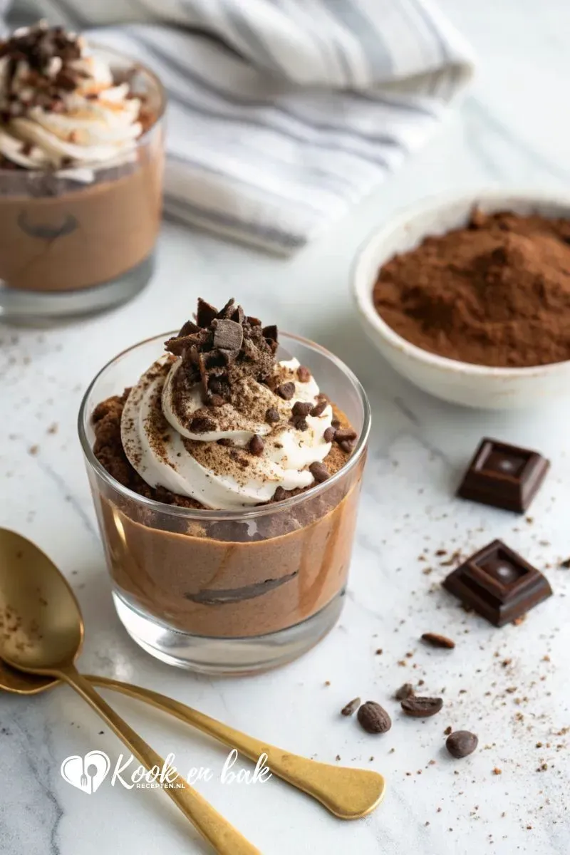 Keto chocolade pindakaas mousse (koolhydraatarm toetje) www.kookenbakrecepten.nl