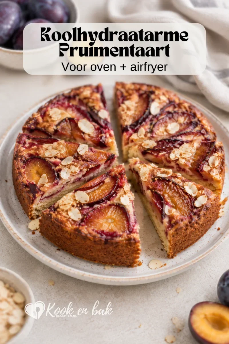 Koolhydraatarme pruimentaart – smeuig makkelijk ook uit de airfryer www.kookenbakrecepten.nl pin