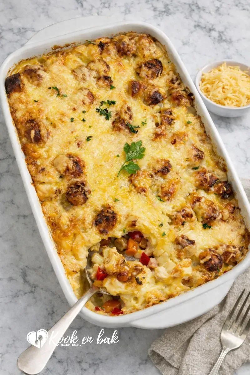 Ovenschotel met aardappelpuree en merguez www.kookenbakrecepten.nl
