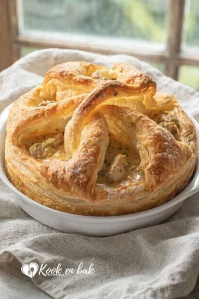 Kip kerrie bladerdeegtaart www.kookenbakrecepten.nl