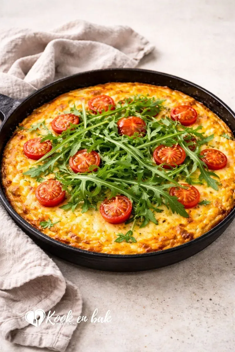Luchtige Frittata met Rucola en Tomaat www.kookenbakrecepten.nl