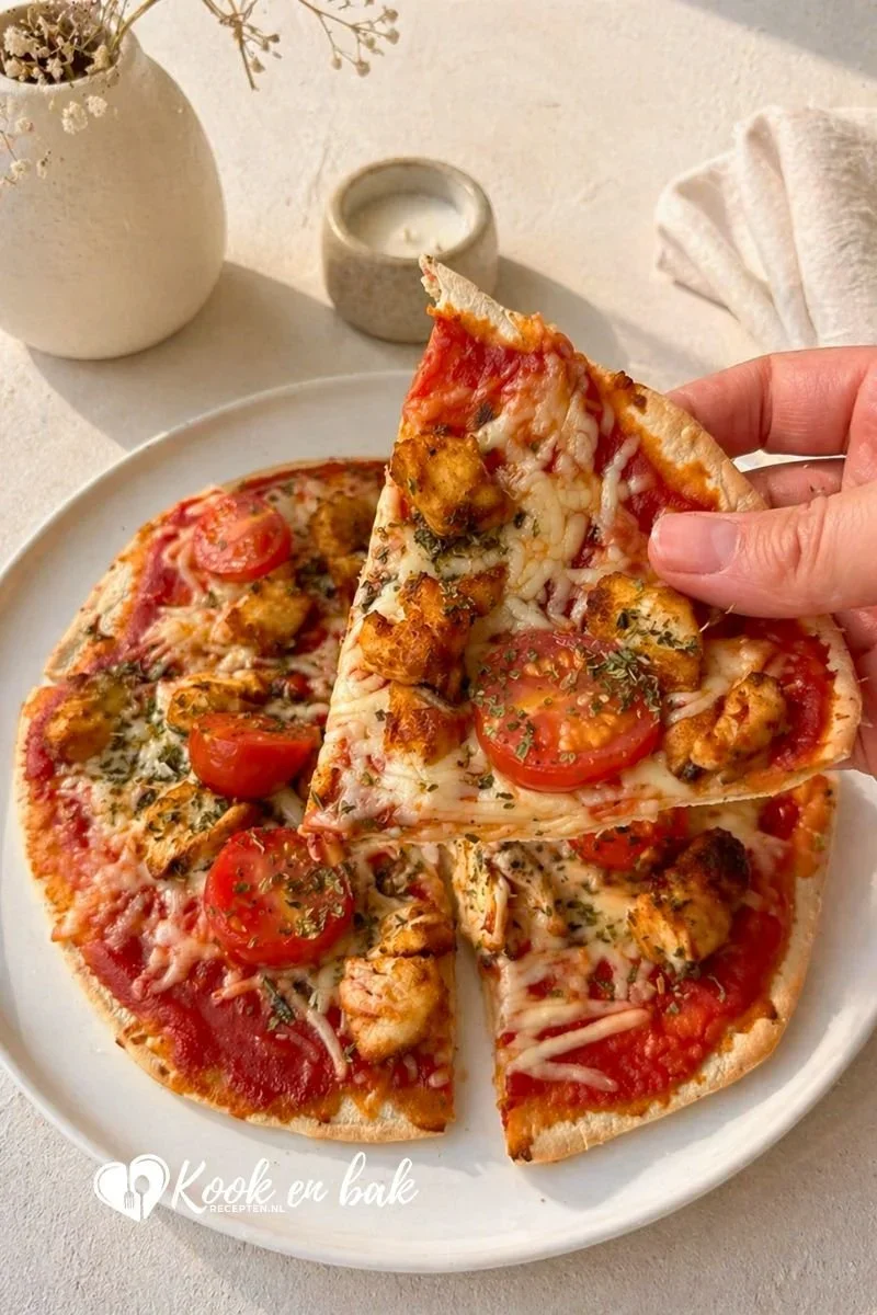 Flatbread pizza pollo met kip, passata en kaas www.kookenbakrecpten.nl