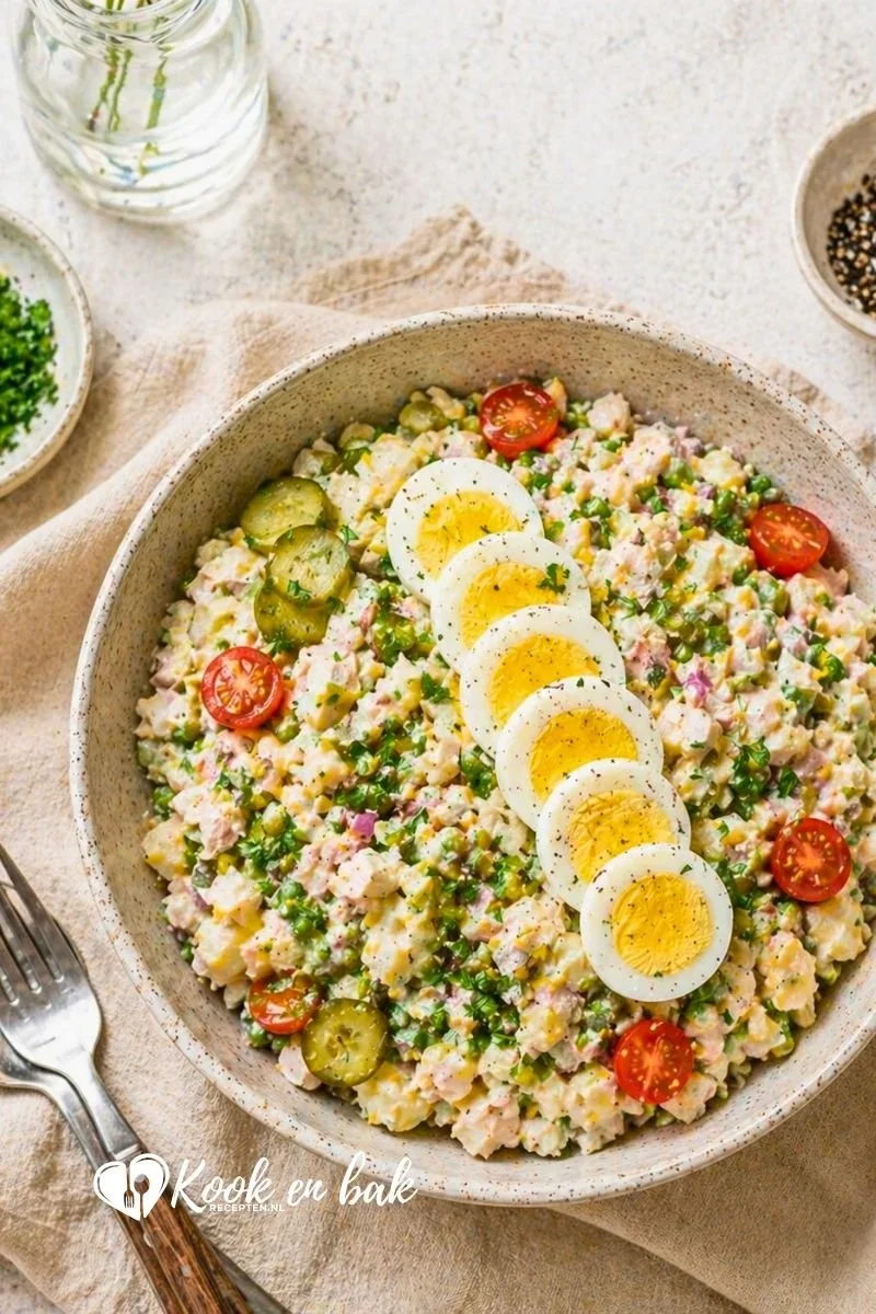 Gezonde huzarensalade maken www.kookenbakrecepten.nl