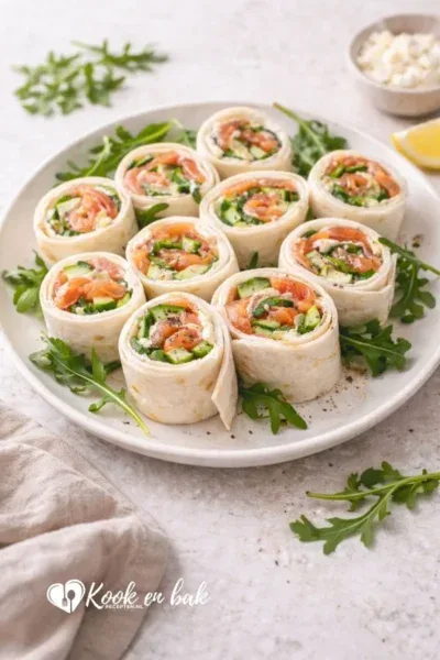 Wraps met zalm en frisse roomkaas www.kookenbakrecepten.nl