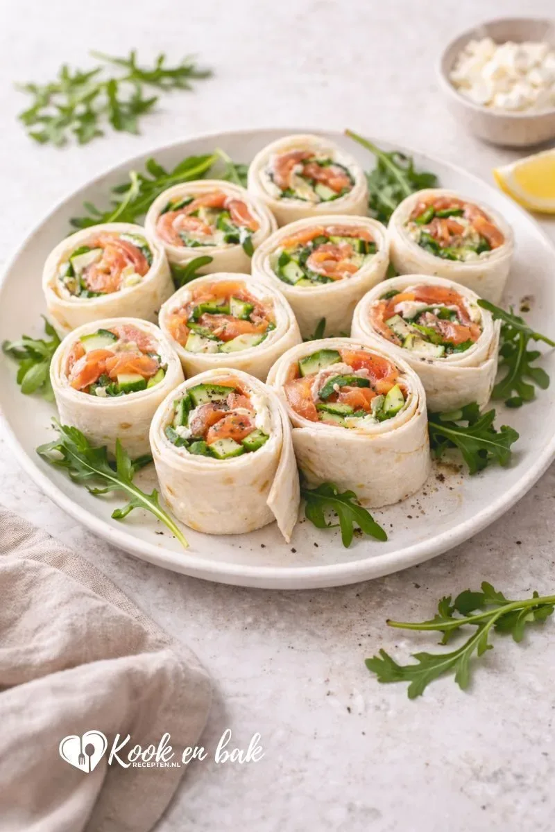 Wraps met zalm en frisse roomkaas www.kookenbakrecepten.nl