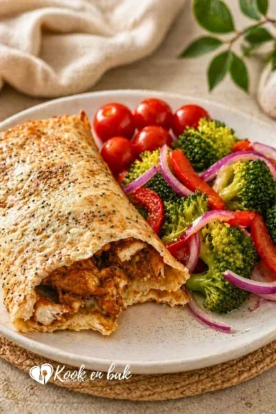 Eiwitrijke cottage cheese wrap met kip gyros www.kookenbakrecepten.nl