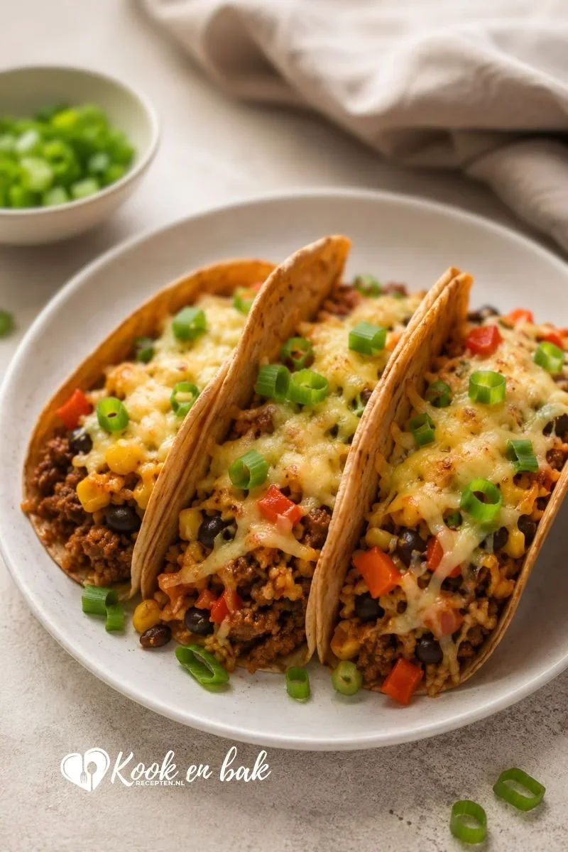 Knapperige oven taco wraps met gehakt www.kookenbakrecepten.nl