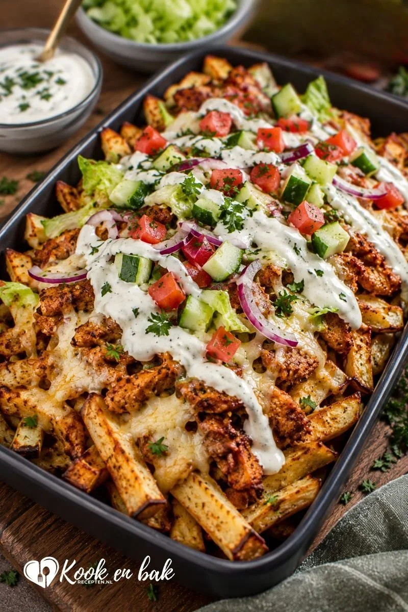 Koolhydraatarme kapsalon met kip en knolselderijfriet