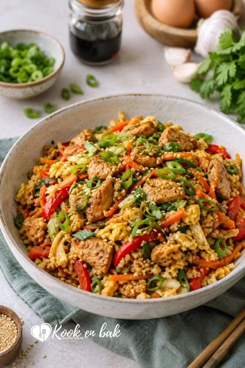 koolhydraatarme nasi met kip en groenten www.kookenbakrecepten.nl